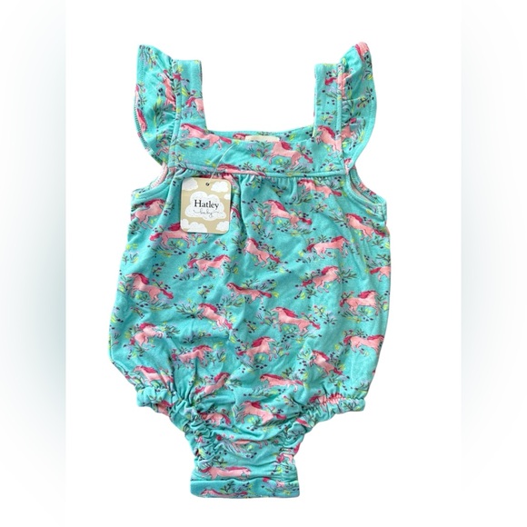 Hatley baby bamboo galloping horse ruffle sleeve romper, NWTS sz 0-3 months - Picture 3 of 9